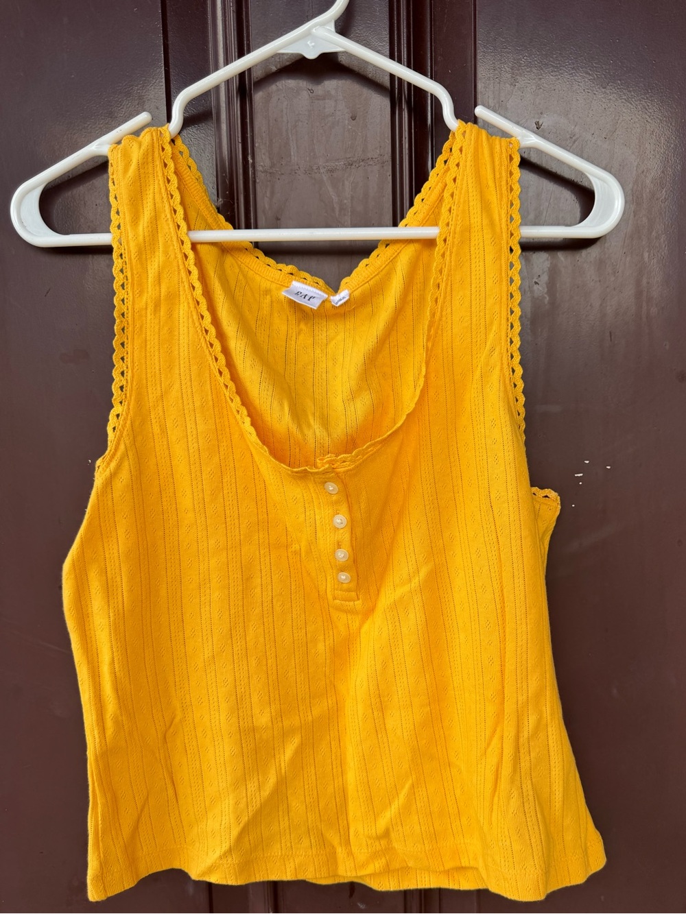 Yellow Ribbed Tank Top with Button Placket -Gap